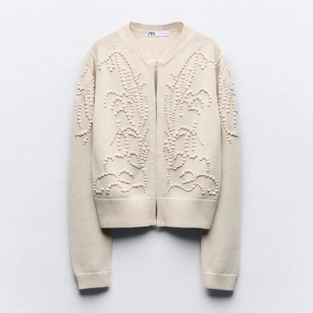 Zara Cream Textured Cardigan